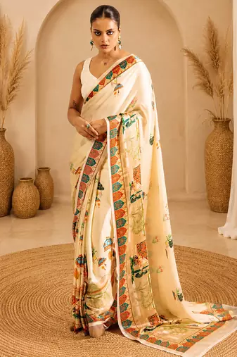 Elegant japan satin digital print saree with sequins banglori silk blend blouse for party wear