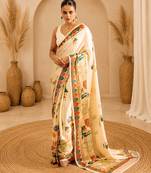 Elegant japan satin digital print saree with sequins banglori silk blend blouse for party wear