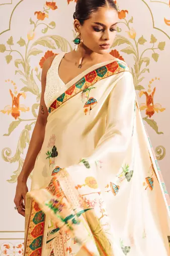 Elegant japan satin digital print saree with sequins banglori silk blend blouse for party wear