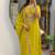 Floral embroidered cotton round neck yellow  kurta trouser & dupatta set