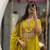 Floral embroidered cotton round neck yellow  kurta trouser & dupatta set