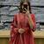 Floral printed cotton round neck red  kurta trouser & dupatta set