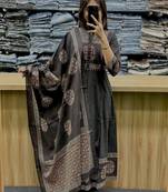 Floral printed cotton round neck black  kurta trouser & dupatta set