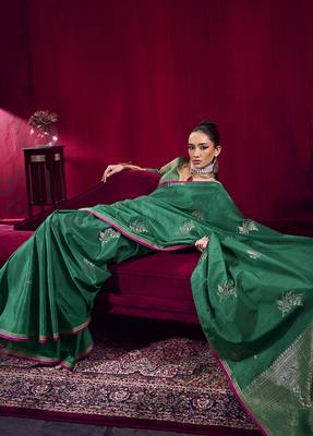 Dark green satin linen handloom weaving silk blend saree 3