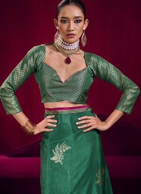 Dark green satin linen handloom weaving silk blend saree 5