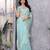 Sky blue soft shimmer chiffon embroidery work designer party wear festive saree with unstitched blouse piece