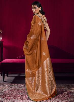 Rust satin linen handloom weaving silk blend saree 3