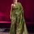 Mehendi green satin linen handloom weaving silk blend saree
