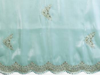 Sky blue shimmer chiffon embroidery saree with unstitched blouse piece 5