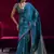 Teal blue satin linen handloom weaving silk blend saree