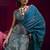 Teal blue satin linen handloom weaving silk blend saree