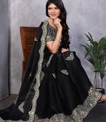 Black shimmer chiffon embroidery saree with unstitched blouse piece