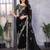 Black soft shimmer chiffon embroidery work designer party wear festive saree with unstitched blouse piece