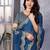 Royal blue soft shimmer chiffon embroidery work designer party wear festive saree with unstitched blouse piece