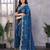 Royal blue soft shimmer chiffon embroidery work designer party wear festive saree with unstitched blouse piece