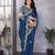 Royal blue soft shimmer chiffon embroidery work designer party wear festive saree with unstitched blouse piece
