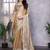Beige soft shimmer chiffon embroidery work designer party wear festive saree with unstitched blouse piece