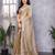 Beige soft shimmer chiffon embroidery work designer party wear festive saree with unstitched blouse piece