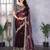 Wine soft shimmer chiffon embroidery work designer party wear festive saree with unstitched blouse piece