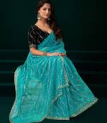 Rama net sequence emboidery festive saree with unstitched blouse piece
