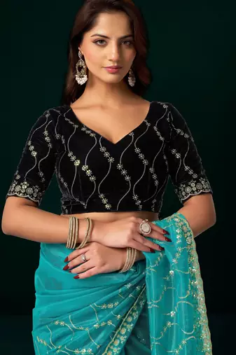Rama net sequence emboidery festive saree with unstitched blouse piece