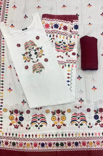 printed maslin kurta set with sequence work dupatta & rayon pant