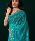 Rama net sequence emboidery festive saree with unstitched blouse piece