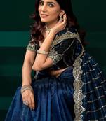 Blue  soft net sequence emboidery designer party wear festive saree with unstitched blouse piece