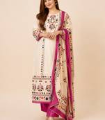 printed maslin kurta set with sequence work dupatta & rayon pant