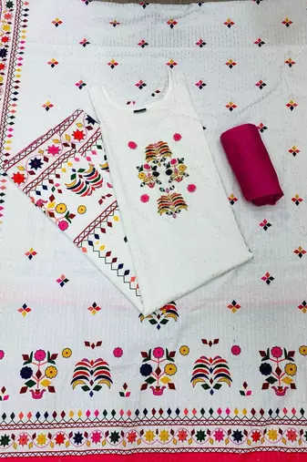 printed maslin kurta set with sequence work dupatta & rayon pant