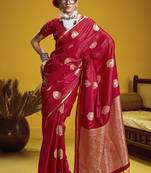 satin silk blend handloom weaving saree in red