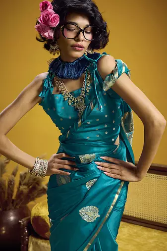 satin silk blend handloom weaving saree in aqua blue