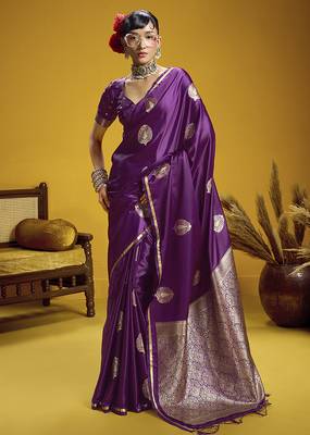 satin silk blend handloom weaving saree in purple 1