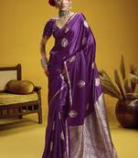 satin silk blend handloom weaving saree in purple
