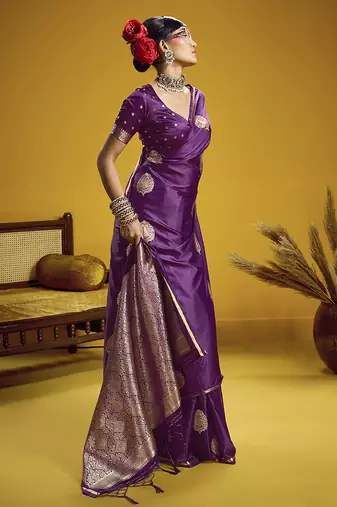 satin silk blend handloom weaving saree in purple