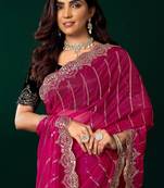 Rani pink  soft net sequence emboidery designer party wear festive saree with unstitched blouse piece