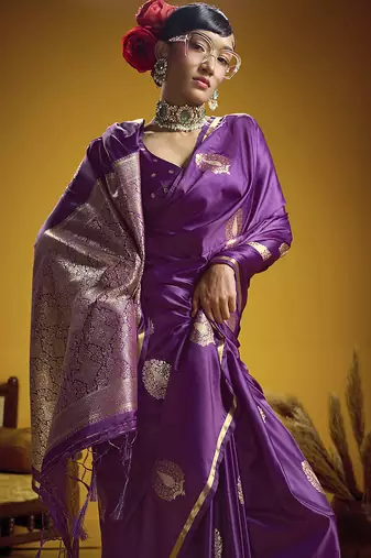 satin silk blend handloom weaving saree in purple