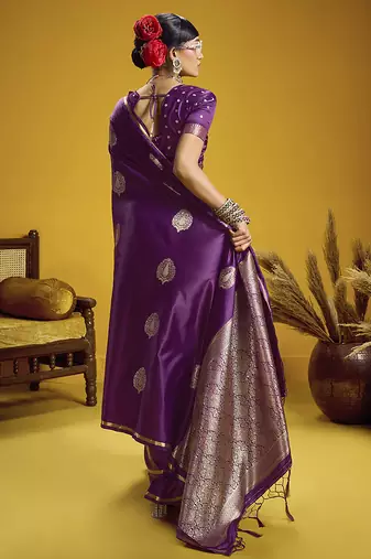 satin silk blend handloom weaving saree in purple