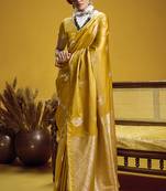 satin silk blend handloom weaving saree in mustard yellow