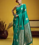 satin silk blend handloom weaving saree in sea green