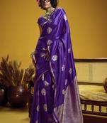 satin silk blend handloom weaving saree in violet