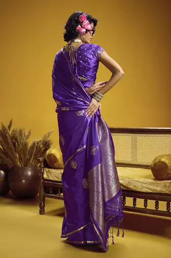 satin silk blend handloom weaving saree in violet