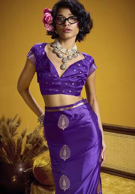 satin silk blend handloom weaving saree in violet 5