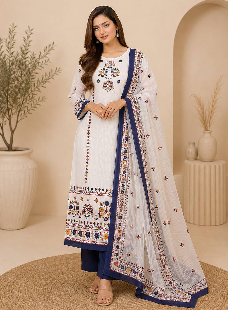 Stylish printed maslin kurta set with sequence work dupatta & rayon pant