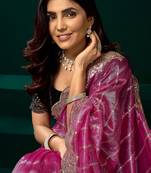 Pink  soft net sequence emboidery designer party wear festive saree with unstitched blouse piece