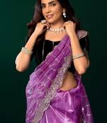 Lavender  soft net sequence emboidery designer party wear festive saree with unstitched blouse piece
