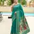 Teal green silk blend banarasi saree with unstitched blouse piece