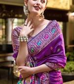 Purple silk blend banarasi saree with unstitched blouse piece