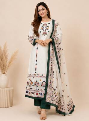  printed maslin kurta set with sequin work dupatta & rayon pant 1