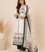  printed maslin kurta set with sequin work dupatta & rayon pant